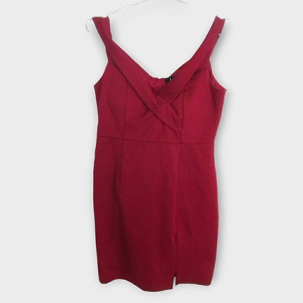 Lulus Womens Burgundy Red‎ Surplice Wrap Sleeveless Bodycon Mini Dress Size M